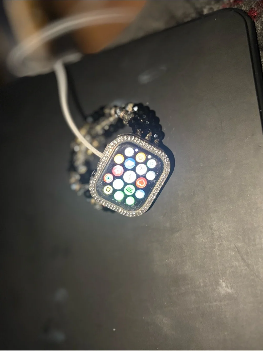 Apple Watch series 10 46mm GPS with Black Beaded Band and Rhinestone Clear Case